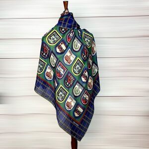 Ellen Tracy Silk Square Scarf Italian Cities Print Blue Green